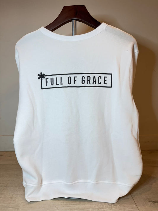 White Sweater with Three Hearts Jesus, Mary and Joseph.