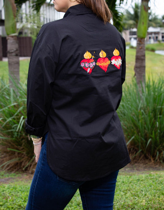 Chaqueta Jean Negra 3 Corazones